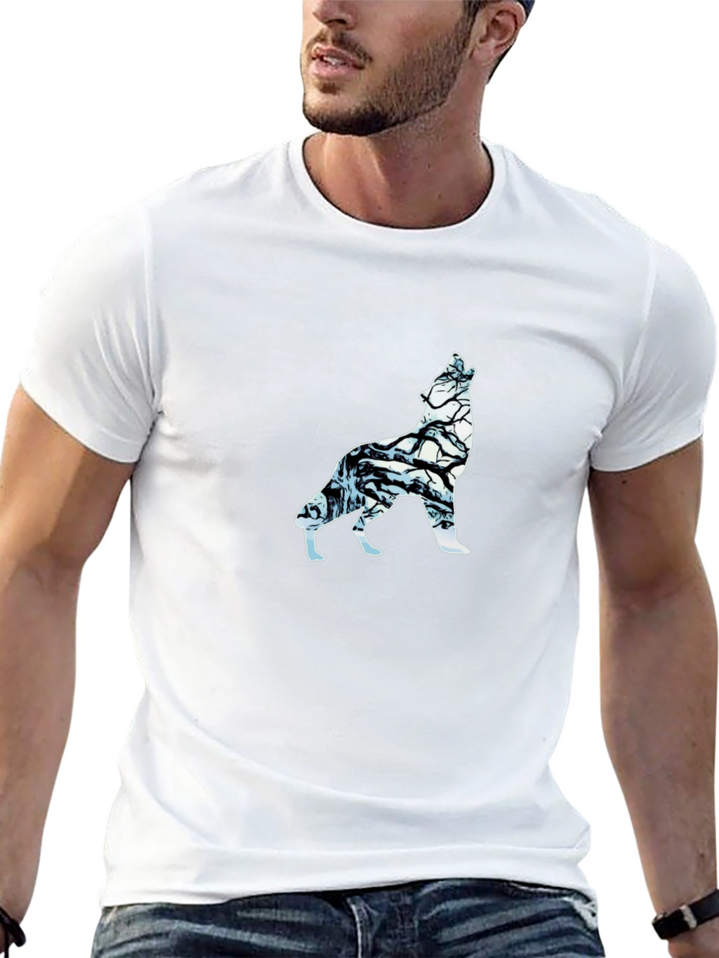 Wolf Silhouette Graphic Tee - Black Cotton Blend