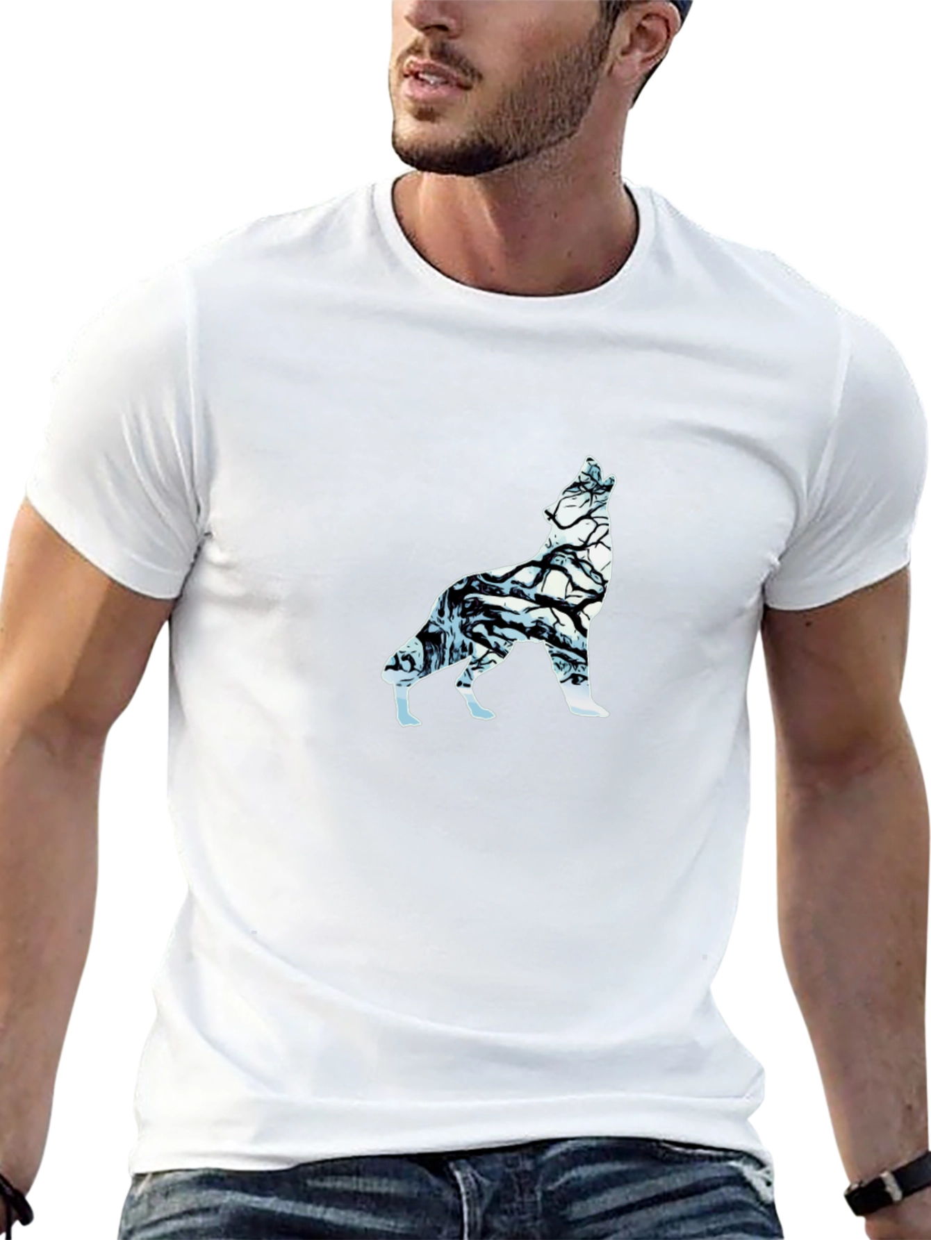 Wolf Silhouette Graphic Tee - Black Cotton Blend