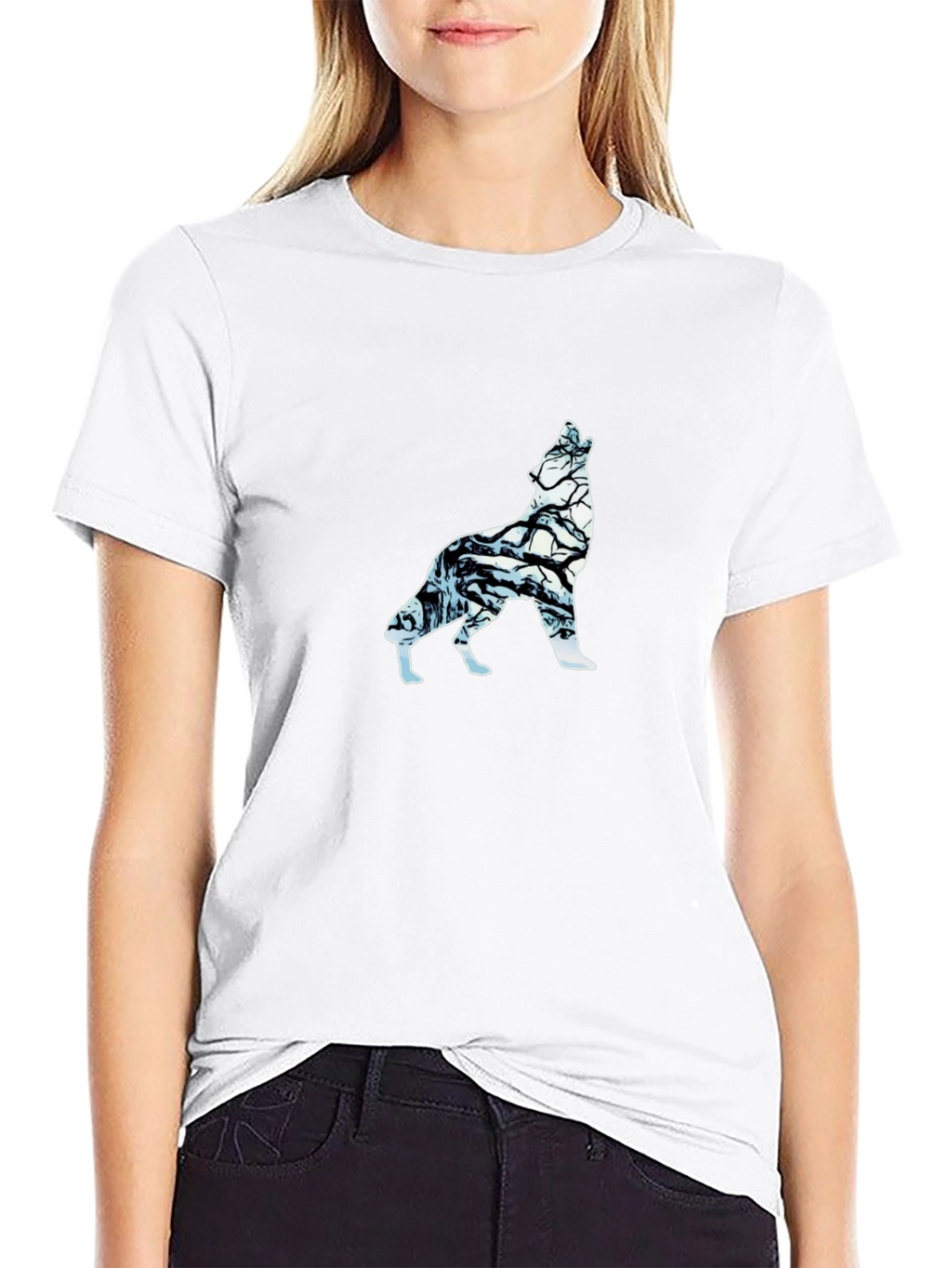 Wolf Silhouette Graphic Tee - Black Cotton Blend