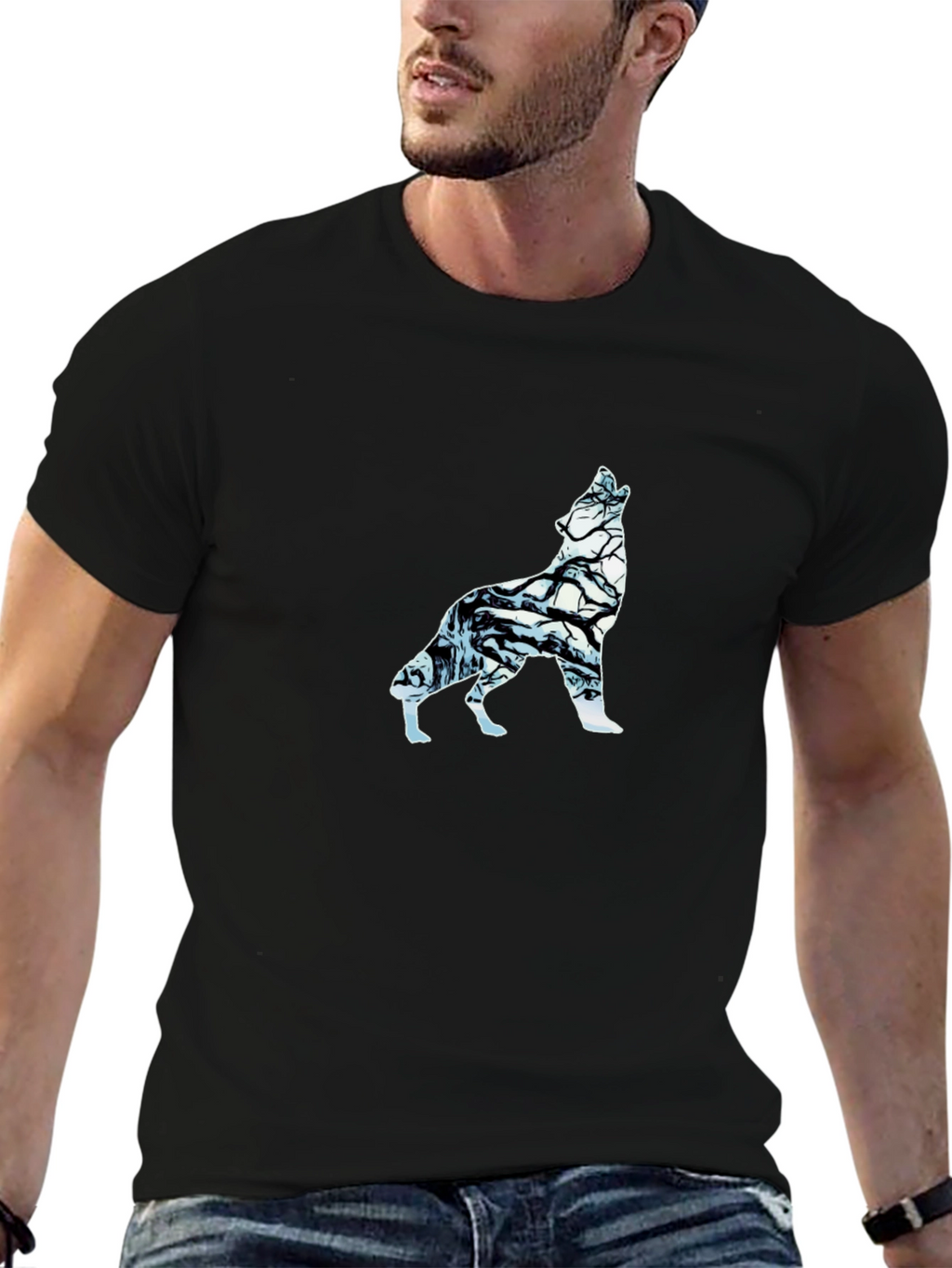 Wolf Silhouette Graphic Tee - Black Cotton Blend