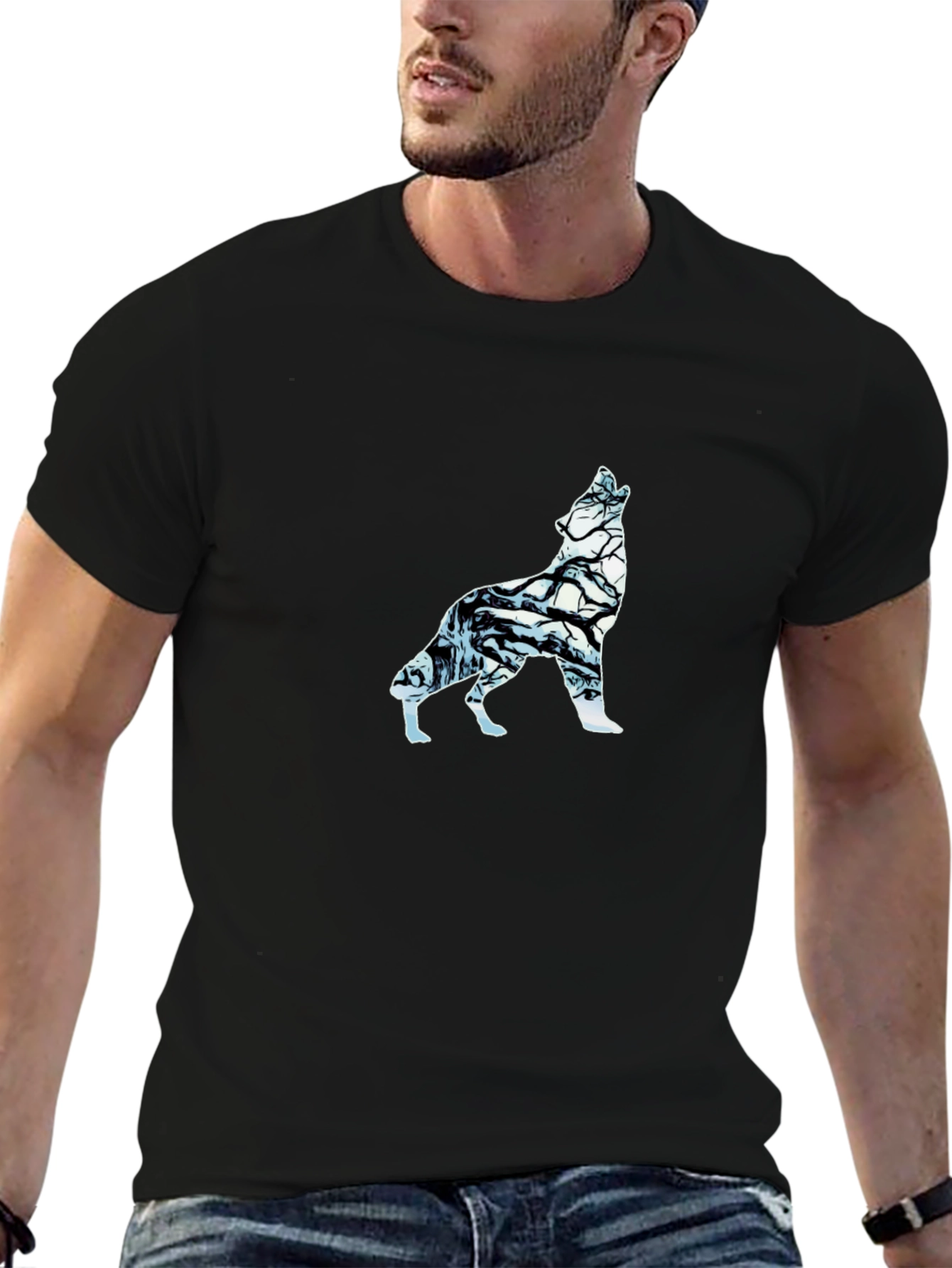 Wolf Silhouette Graphic Tee - Black Cotton Blend