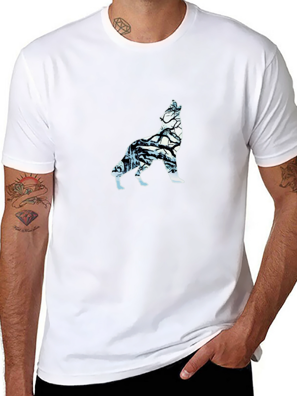 Wolf Silhouette Graphic Tee - Black Cotton Blend