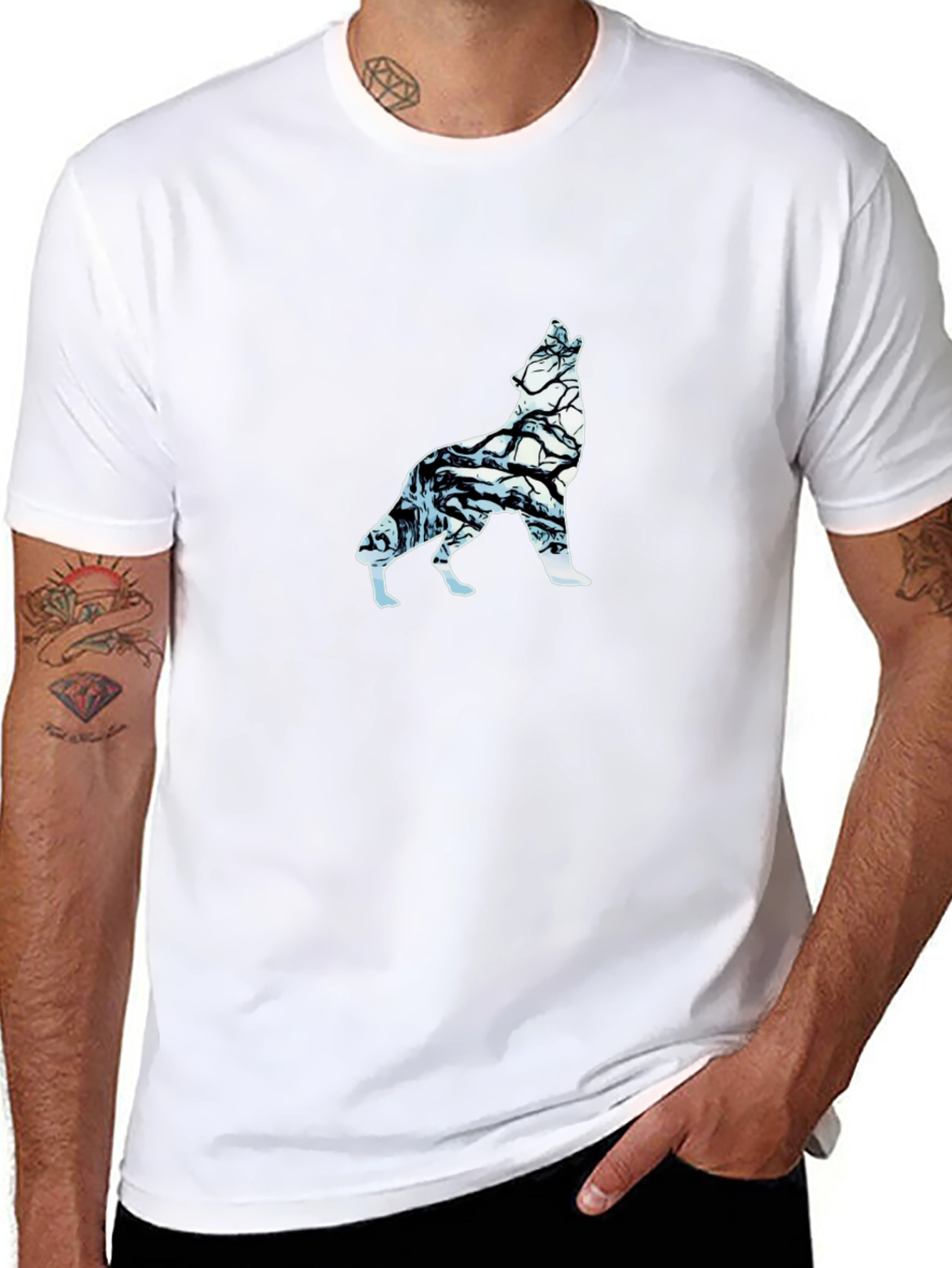 Wolf Silhouette Graphic Tee - Black Cotton Blend