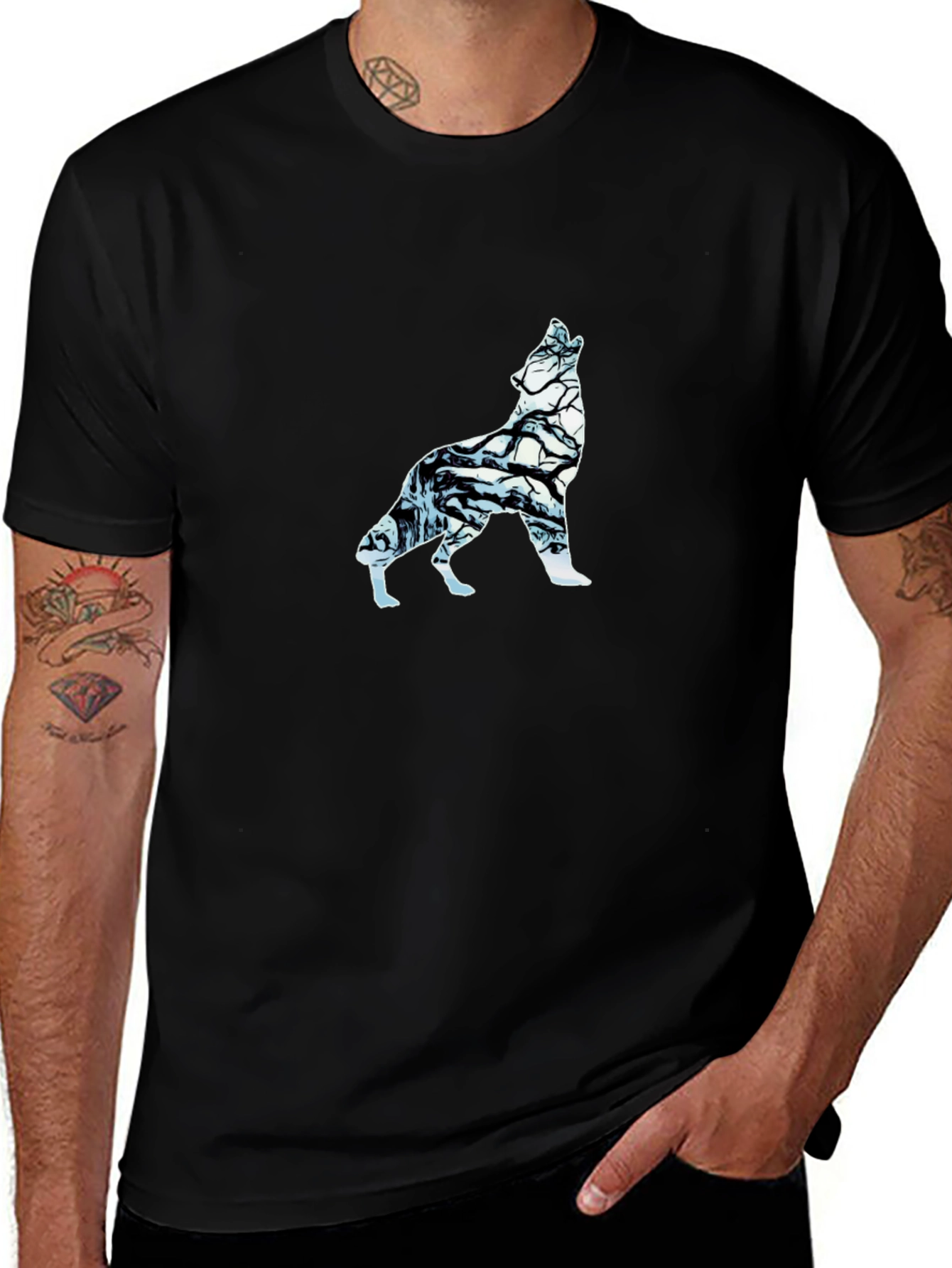Wolf Silhouette Graphic Tee - Black Cotton Blend
