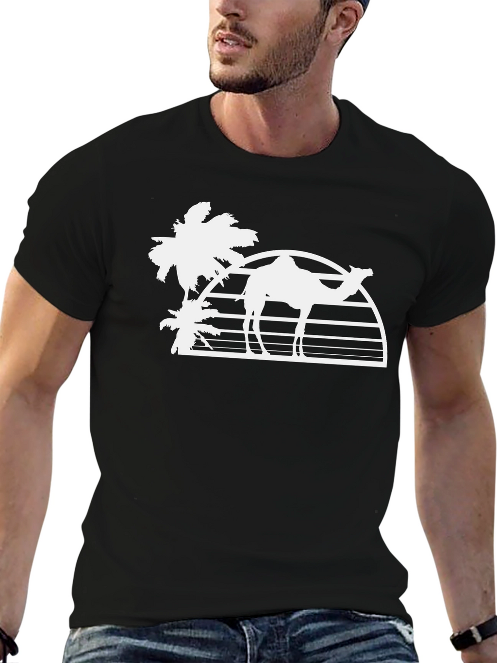 Desert Camel Silhouette Graphic Tee - Black