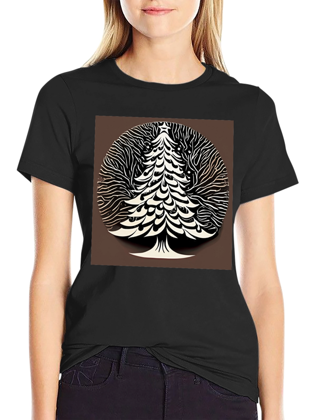 Modern Christmas Tree Graphic Tee - Black