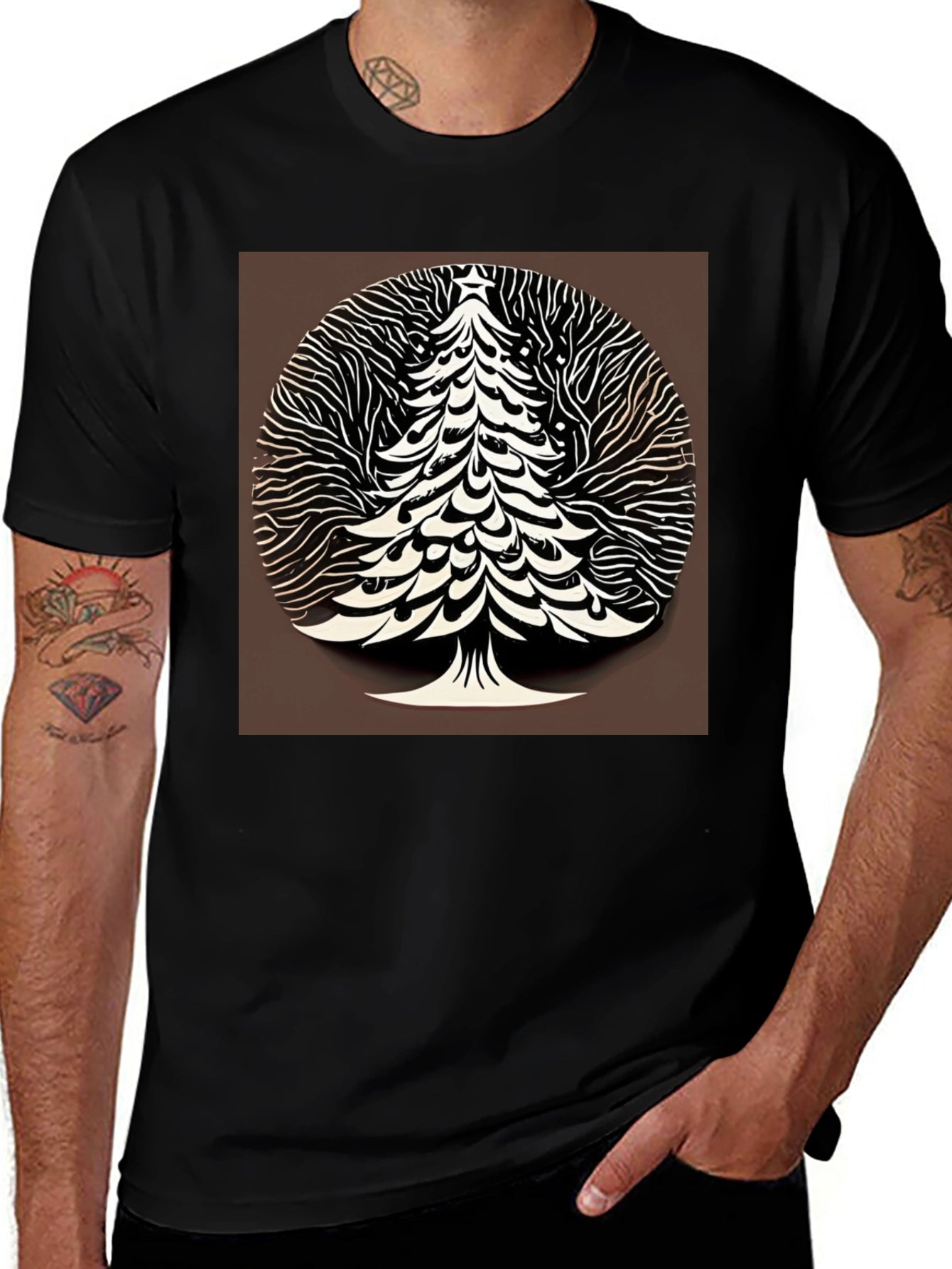 Modern Christmas Tree Graphic Tee - Black