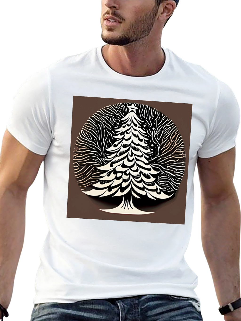 Modern Christmas Tree Graphic Tee - Black