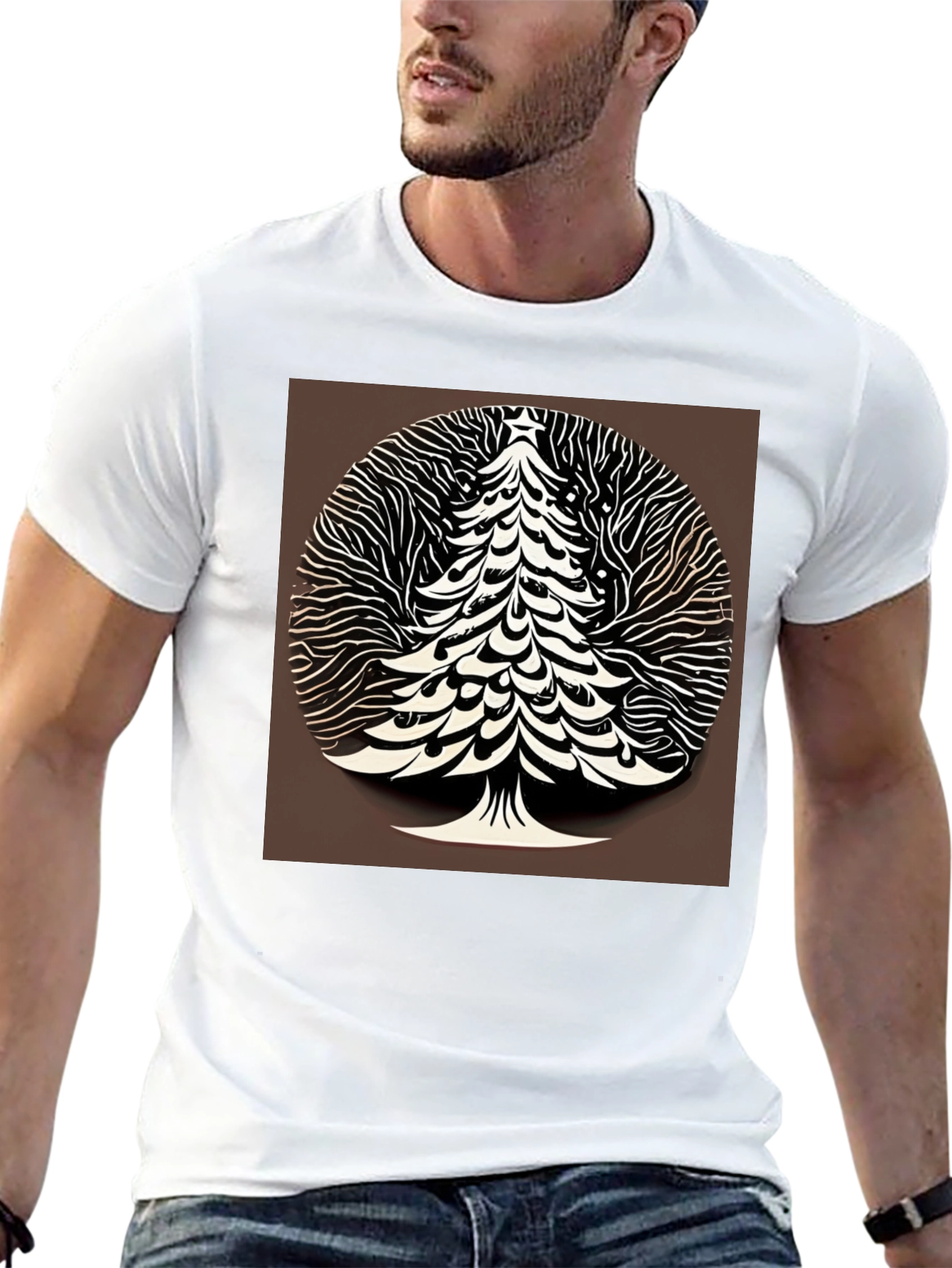 Modern Christmas Tree Graphic Tee - Black
