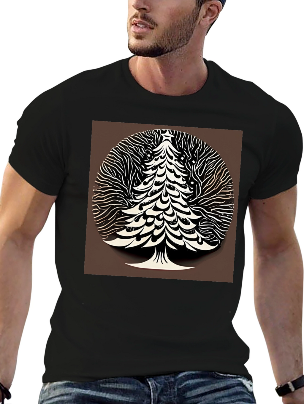 Modern Christmas Tree Graphic Tee - Black