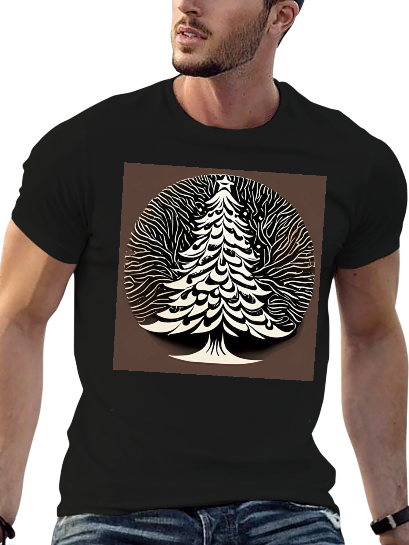 Modern Christmas Tree Graphic Tee - Black