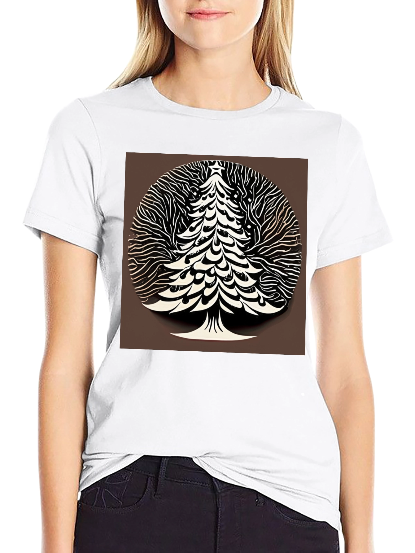 Modern Christmas Tree Graphic Tee - Black