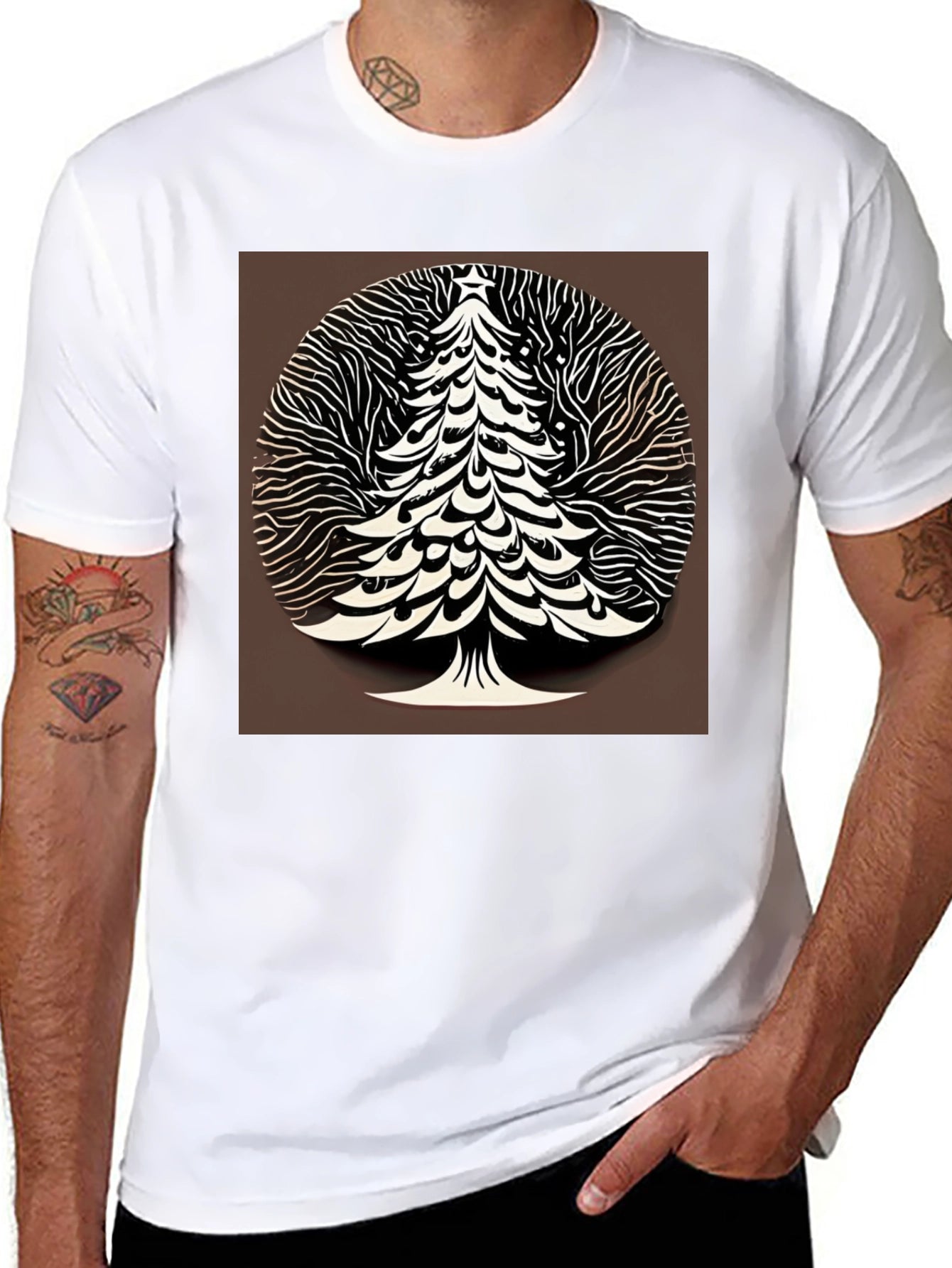 Modern Christmas Tree Graphic Tee - Black