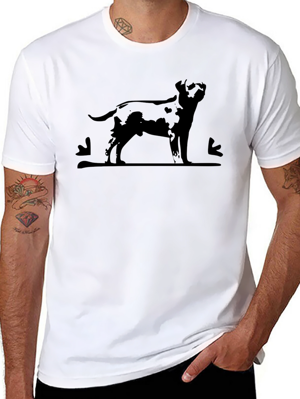 Mens Black T-Shirt - Dog Silhouette Print