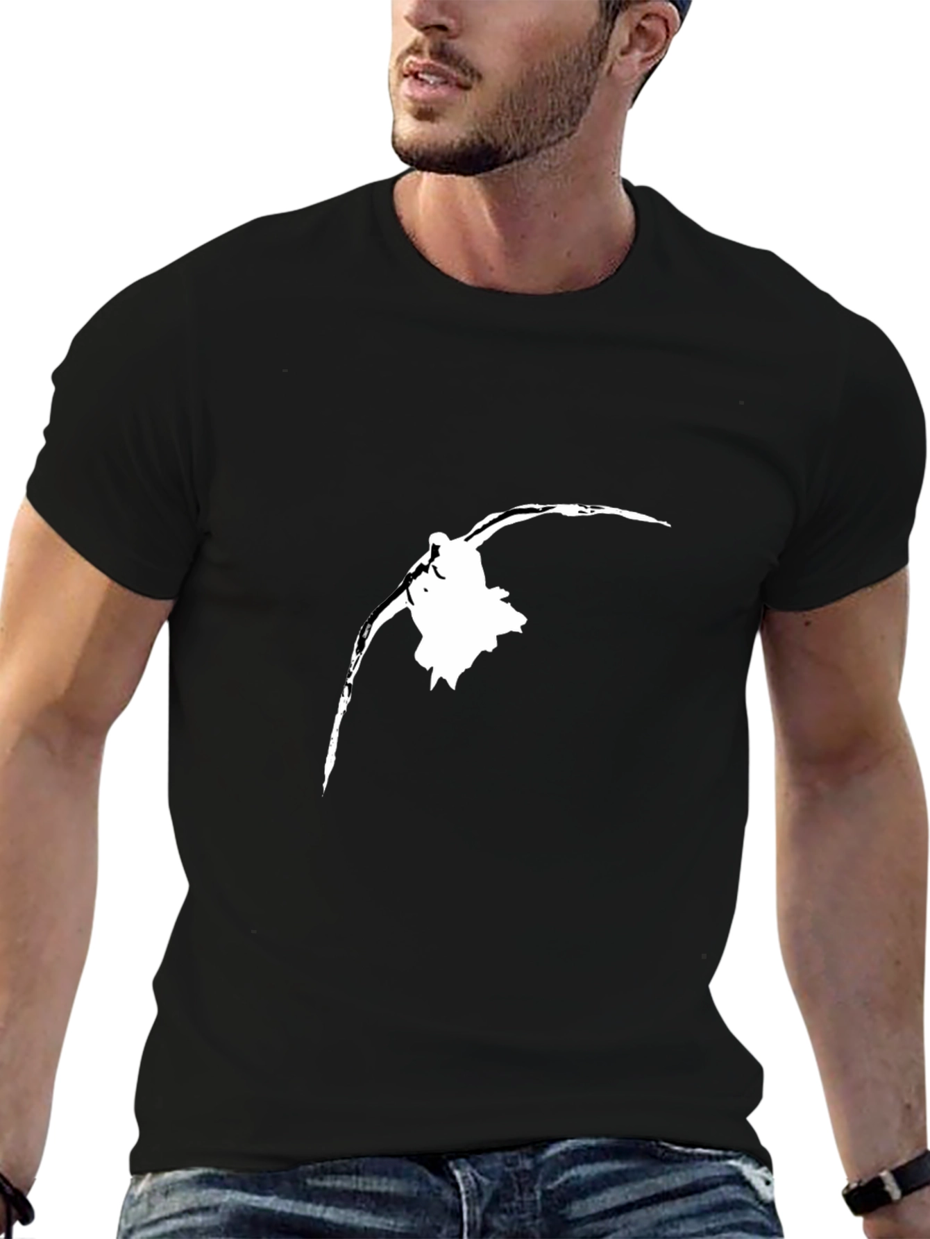 Black T-Shirt with White Bird Silhouette