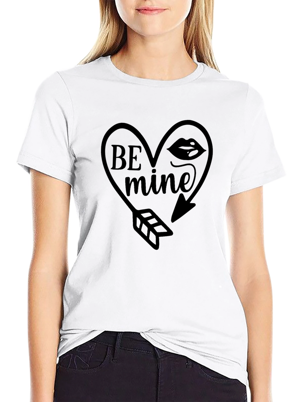 Be Mine Heart Arrow Graphic Black T-Shirt