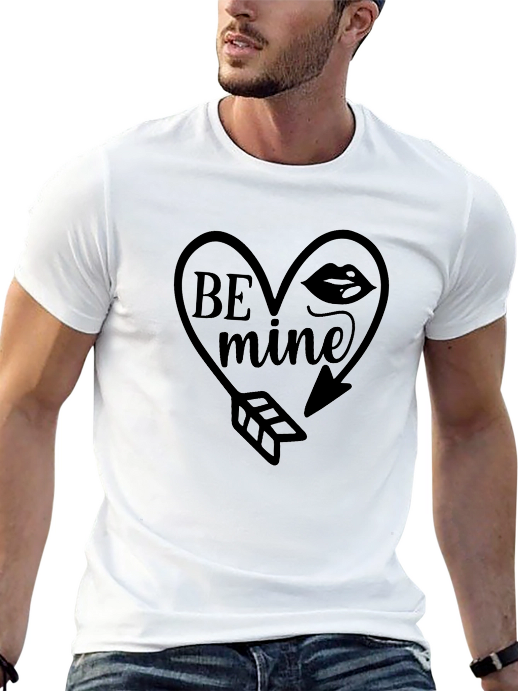 Be Mine Heart Arrow Graphic Black T-Shirt