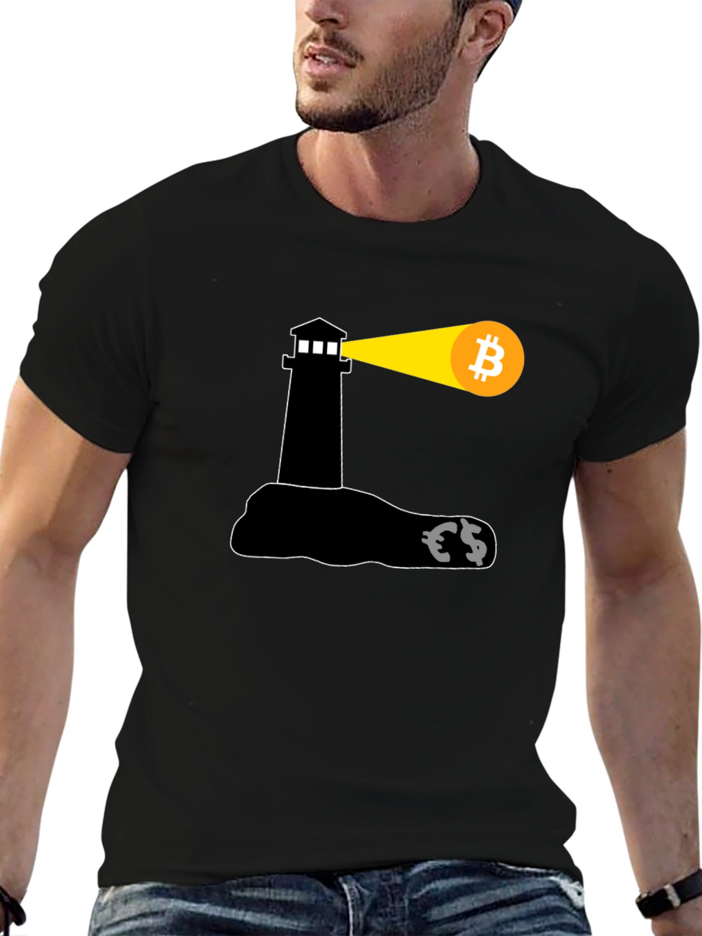 Bitcoin Lighthouse Black T-Shirt
