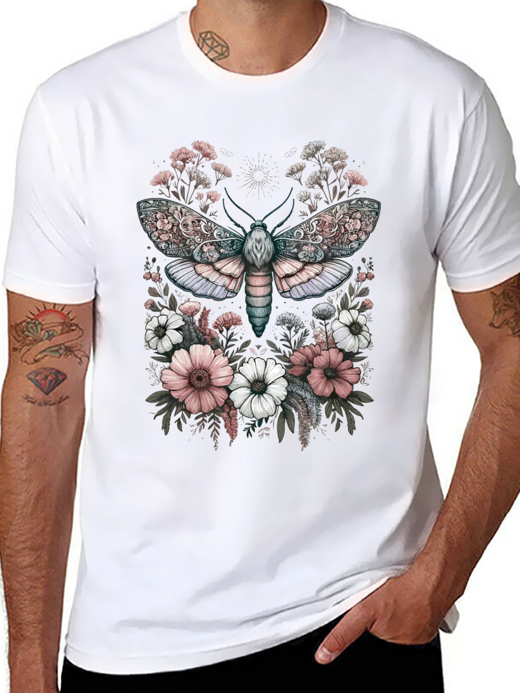 Floral Moth Graphic Tee - Unique Design