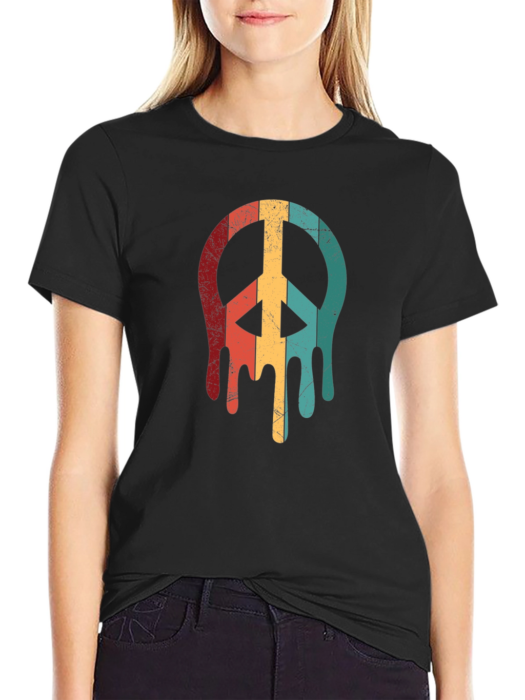 Retro Drip Peace Sign Graphic Tee - Black