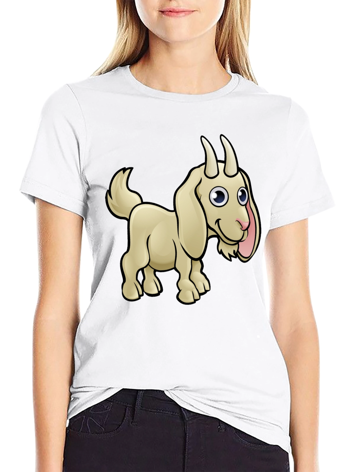 Goat Cartoon Black T-Shirt
