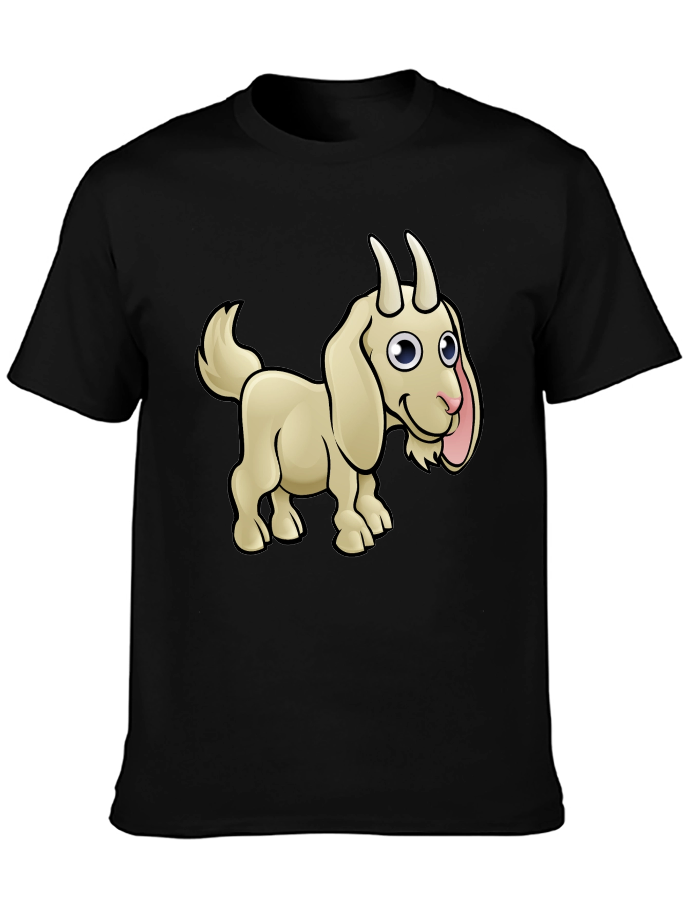 Goat Cartoon Black T-Shirt
