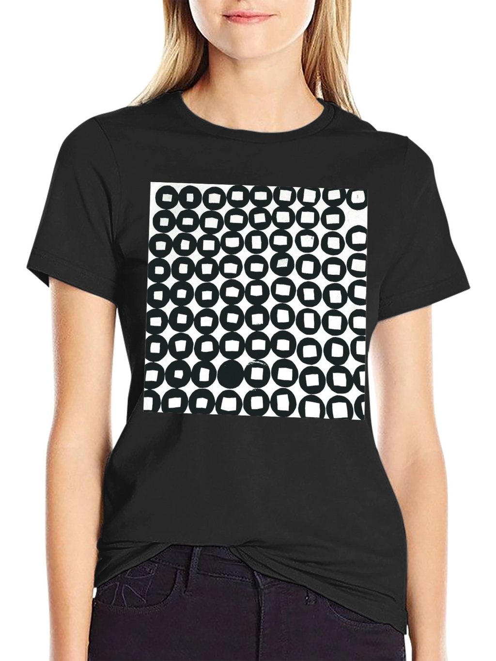 Abstract Circle Pattern Black T-Shirt