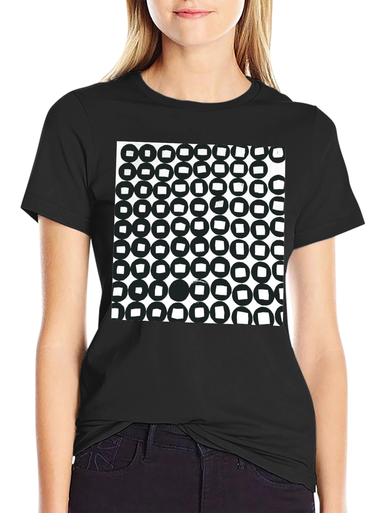 Abstract Circle Pattern Black T-Shirt