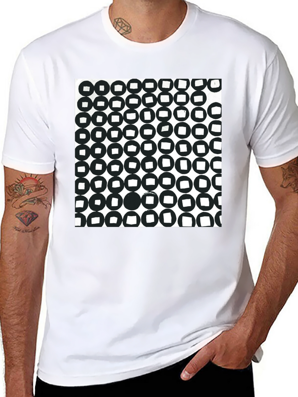 Abstract Circle Pattern Black T-Shirt