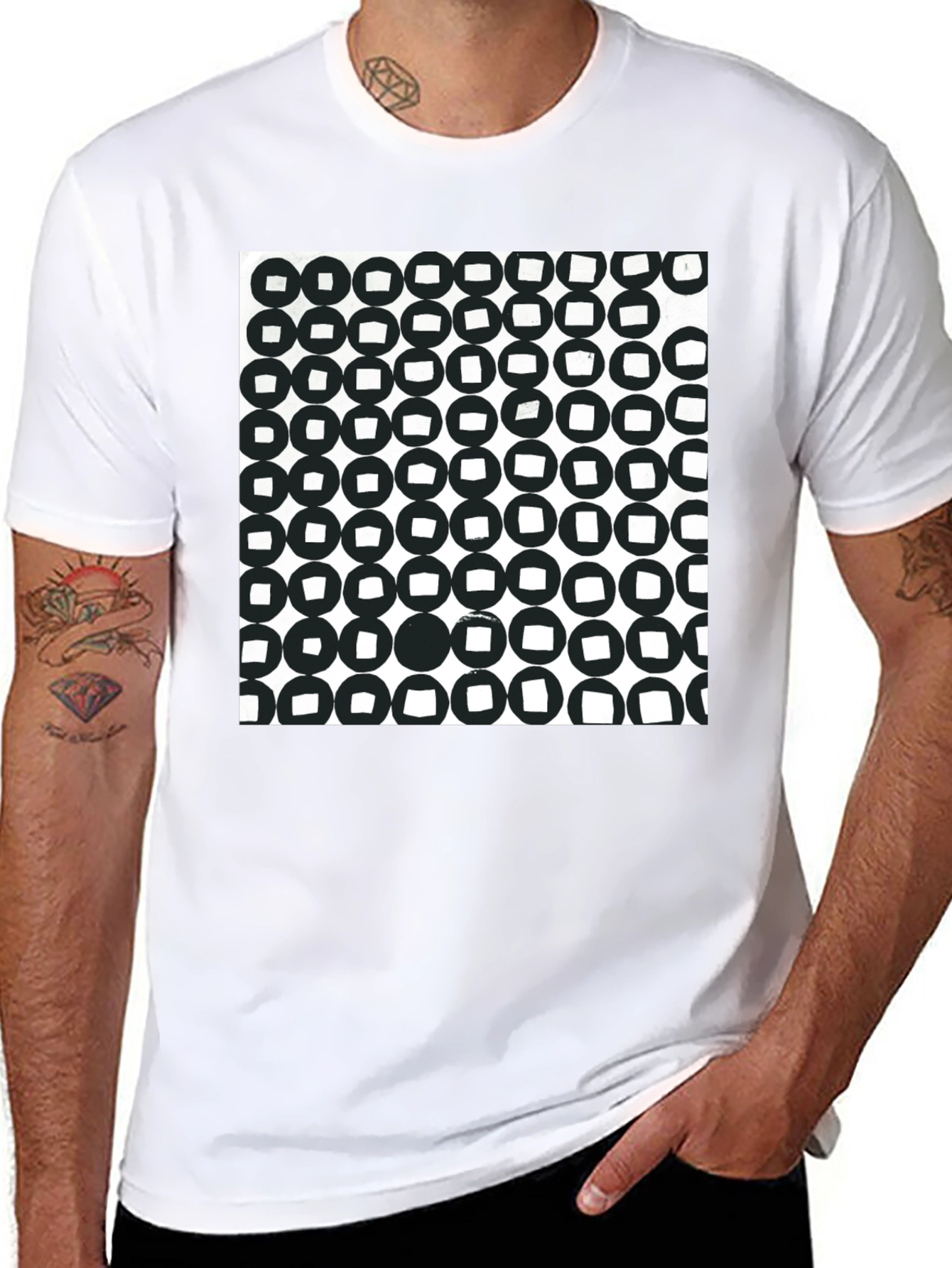Abstract Circle Pattern Black T-Shirt