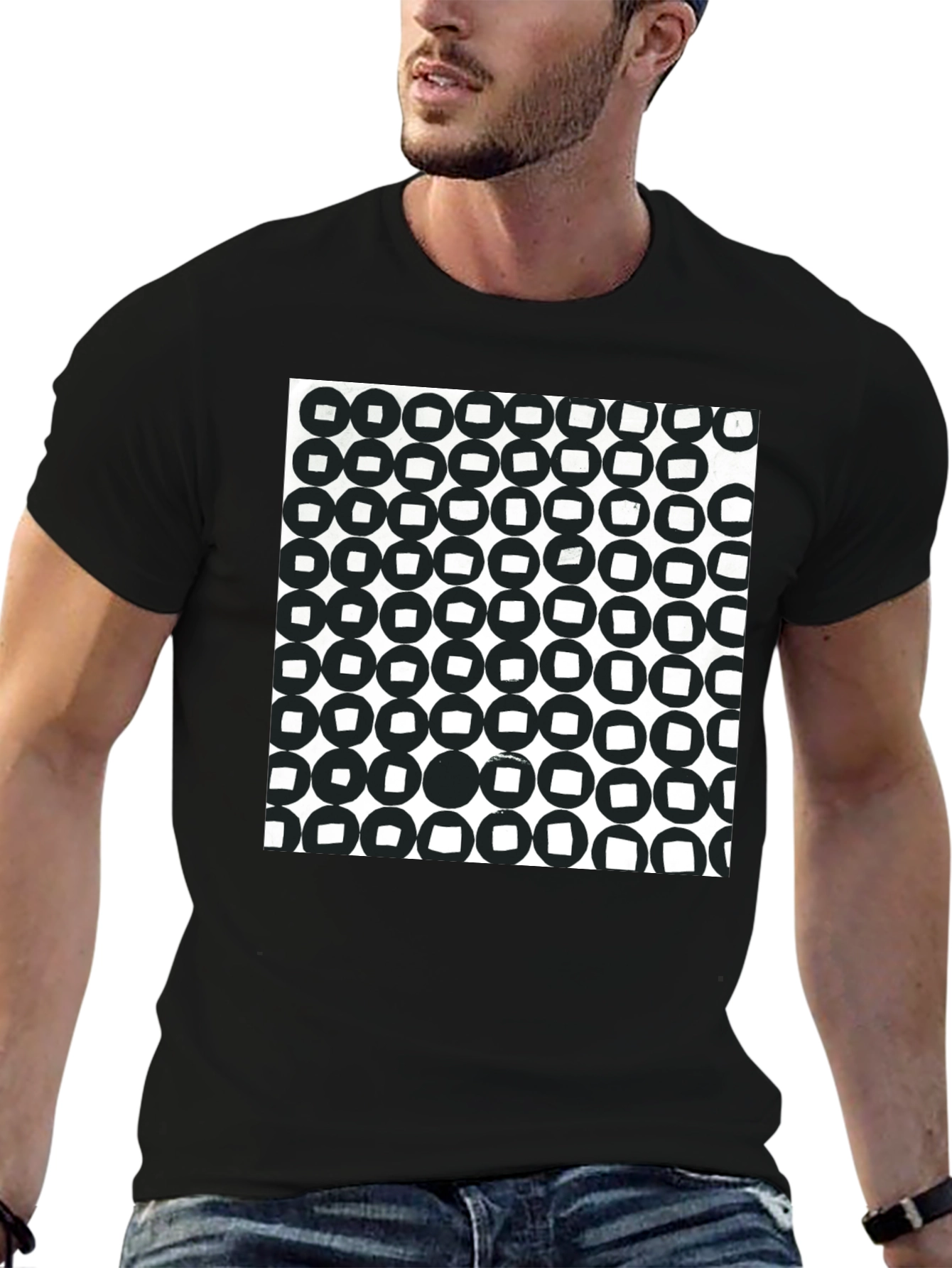 Abstract Circle Pattern Black T-Shirt