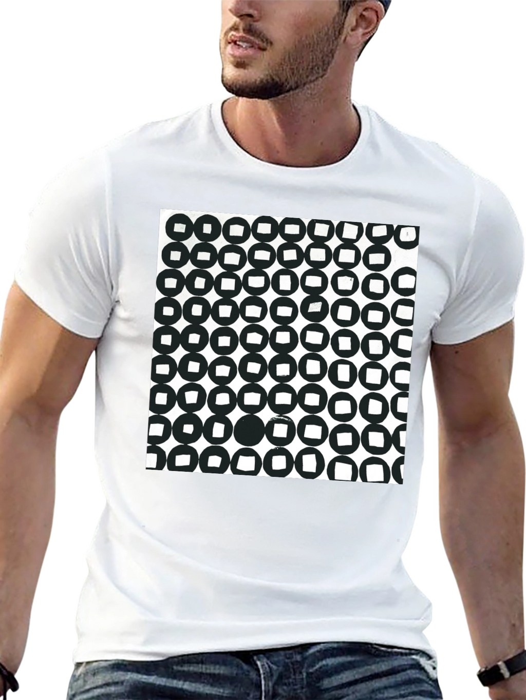 Abstract Circle Pattern Black T-Shirt