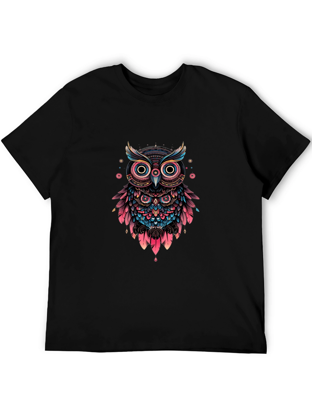 Abstract Owl Graphic Print Black T-Shirt
