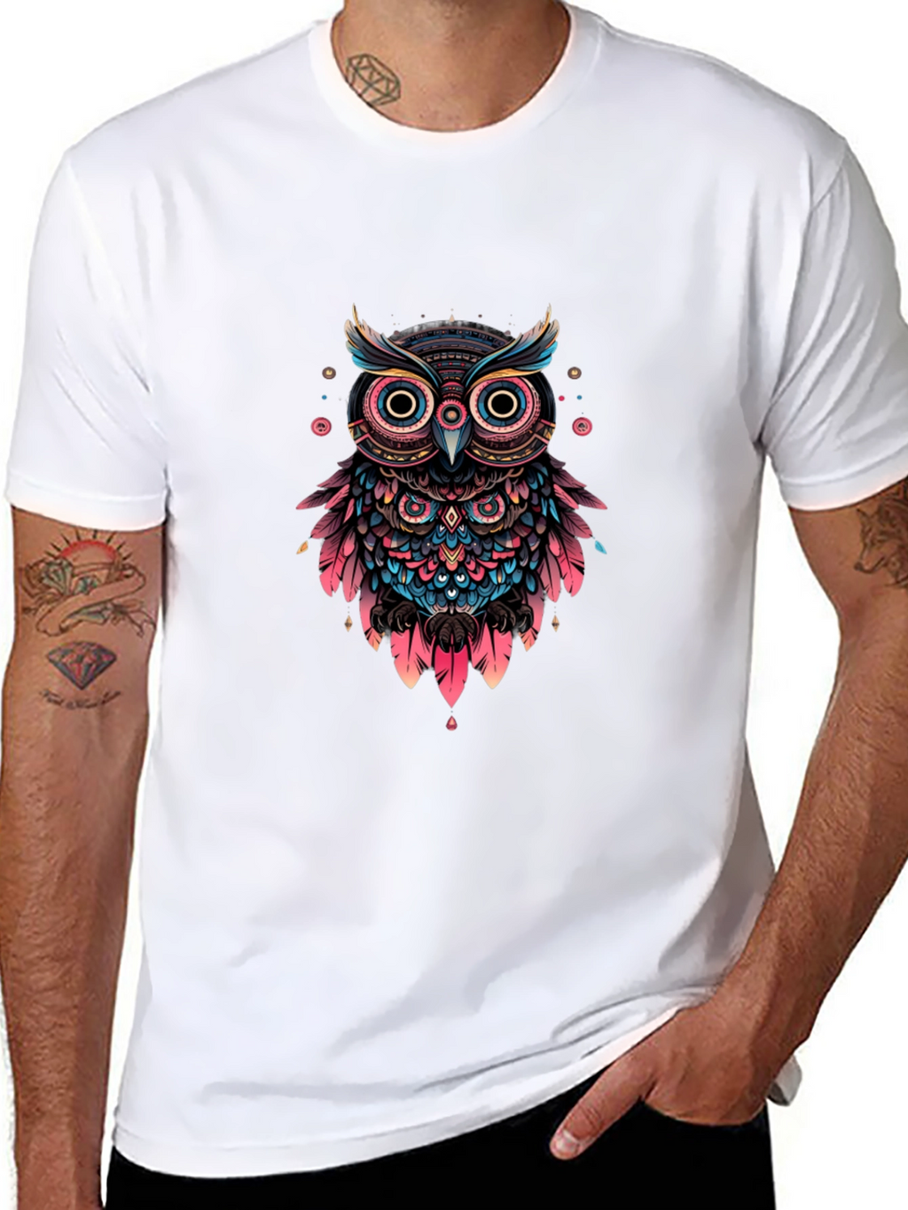 Abstract Owl Graphic Print Black T-Shirt