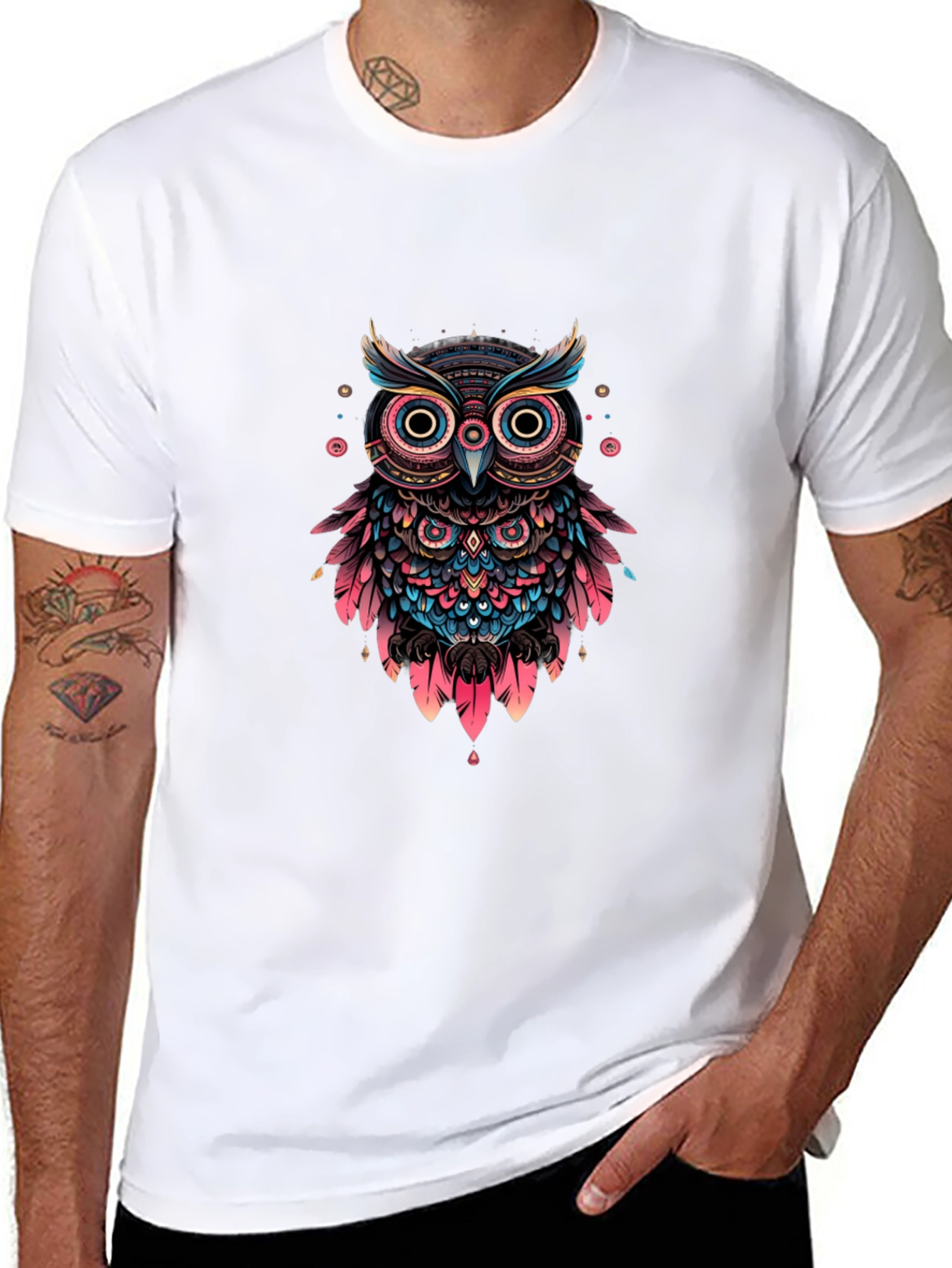 Abstract Owl Graphic Print Black T-Shirt