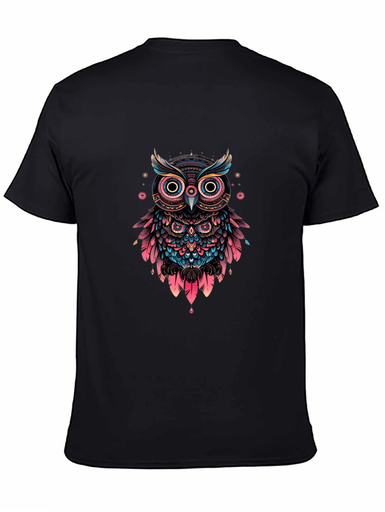 Abstract Owl Graphic Print Black T-Shirt