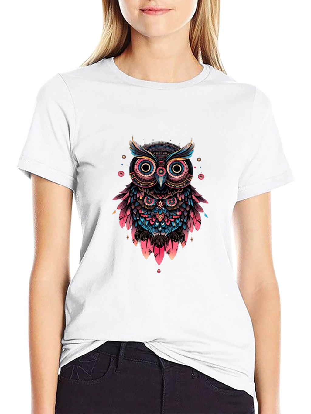 Abstract Owl Graphic Print Black T-Shirt