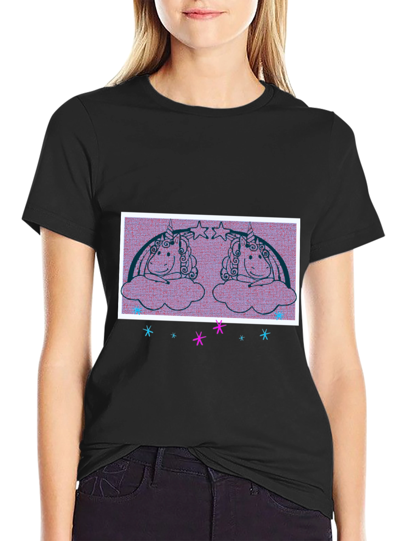 Unicorn Graphic Tee - Black Cotton Blend Shirt