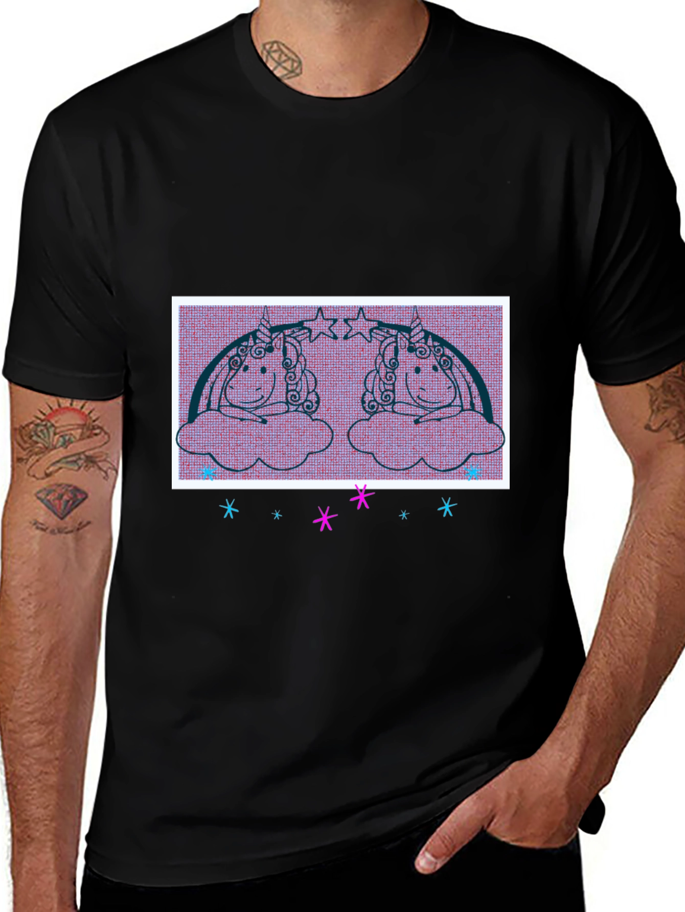 Unicorn Graphic Tee - Black Cotton Blend Shirt