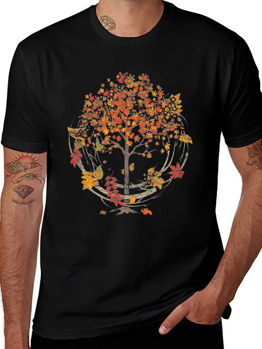 Autumn Tree Graphic T-Shirt - Black
