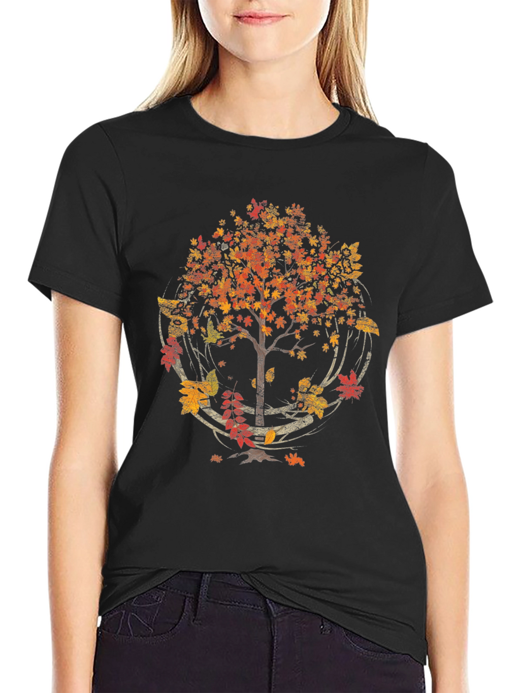 Autumn Tree Graphic T-Shirt - Black