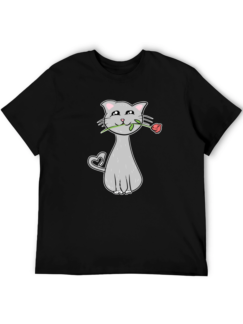 Cat with Rose Graphic Tee - Valentines Day Gift