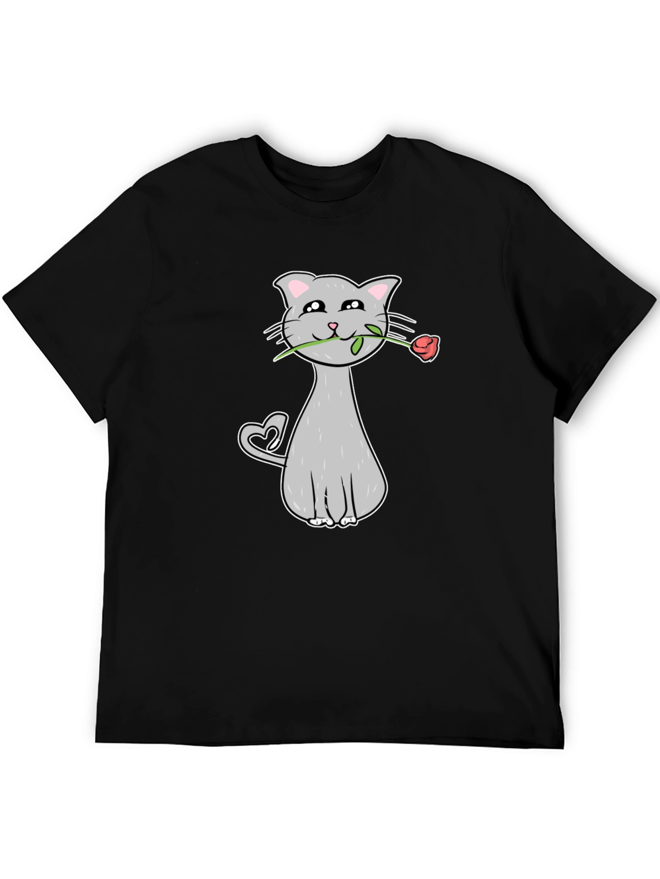 Cat with Rose Graphic Tee - Valentines Day Gift