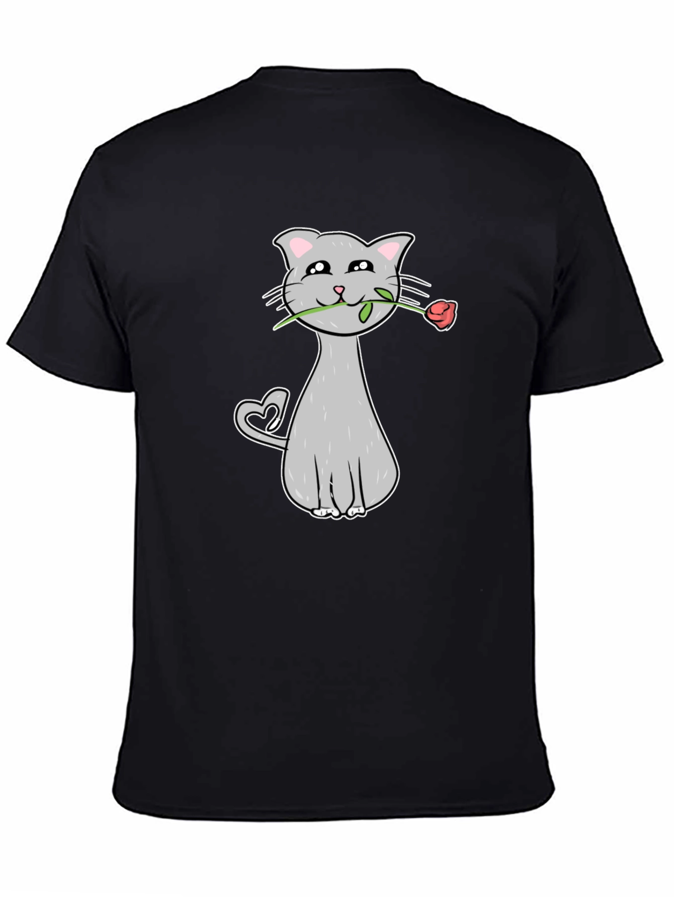 Cat with Rose Graphic Tee - Valentines Day Gift