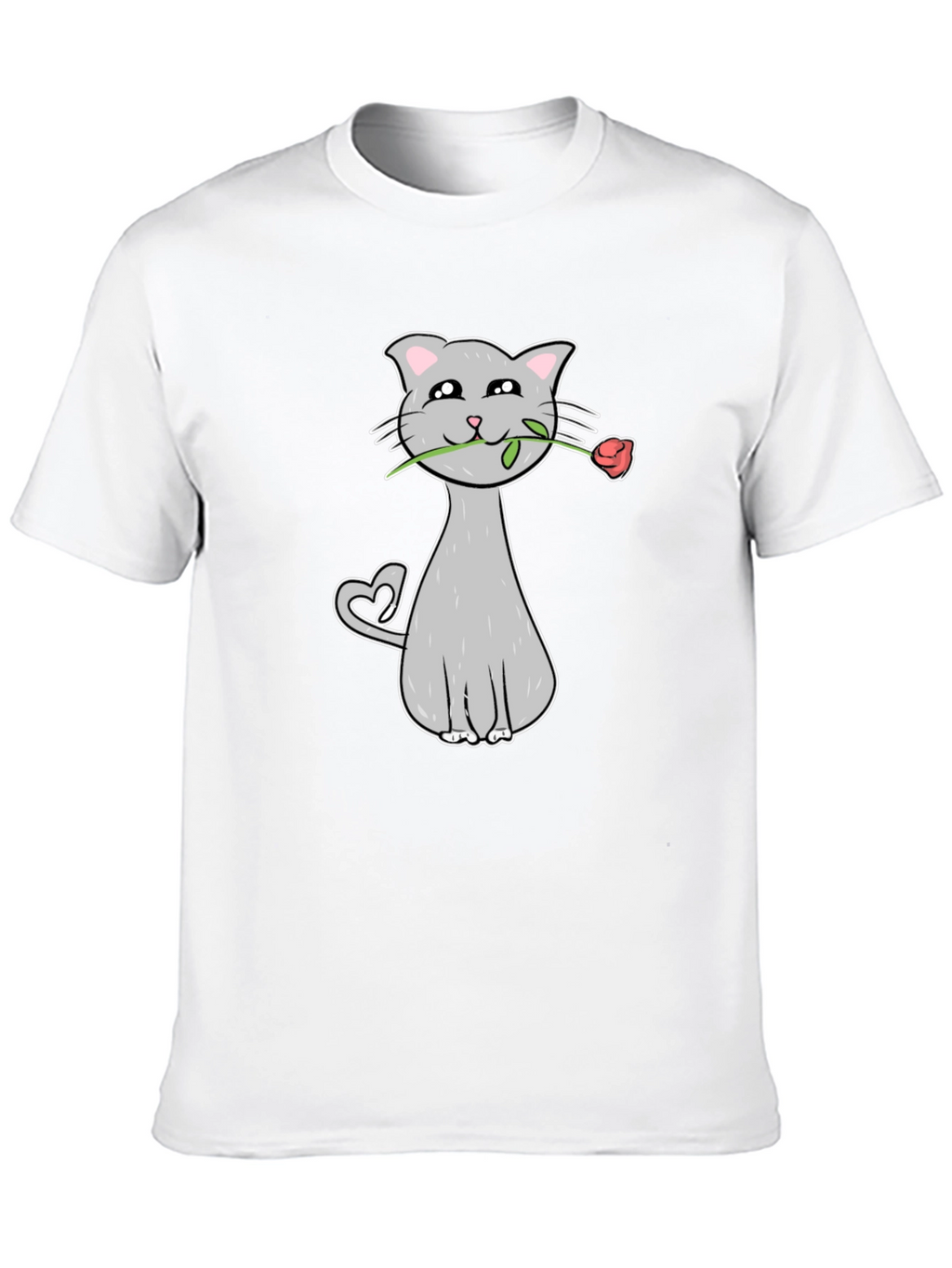 Cat with Rose Graphic Tee - Valentines Day Gift