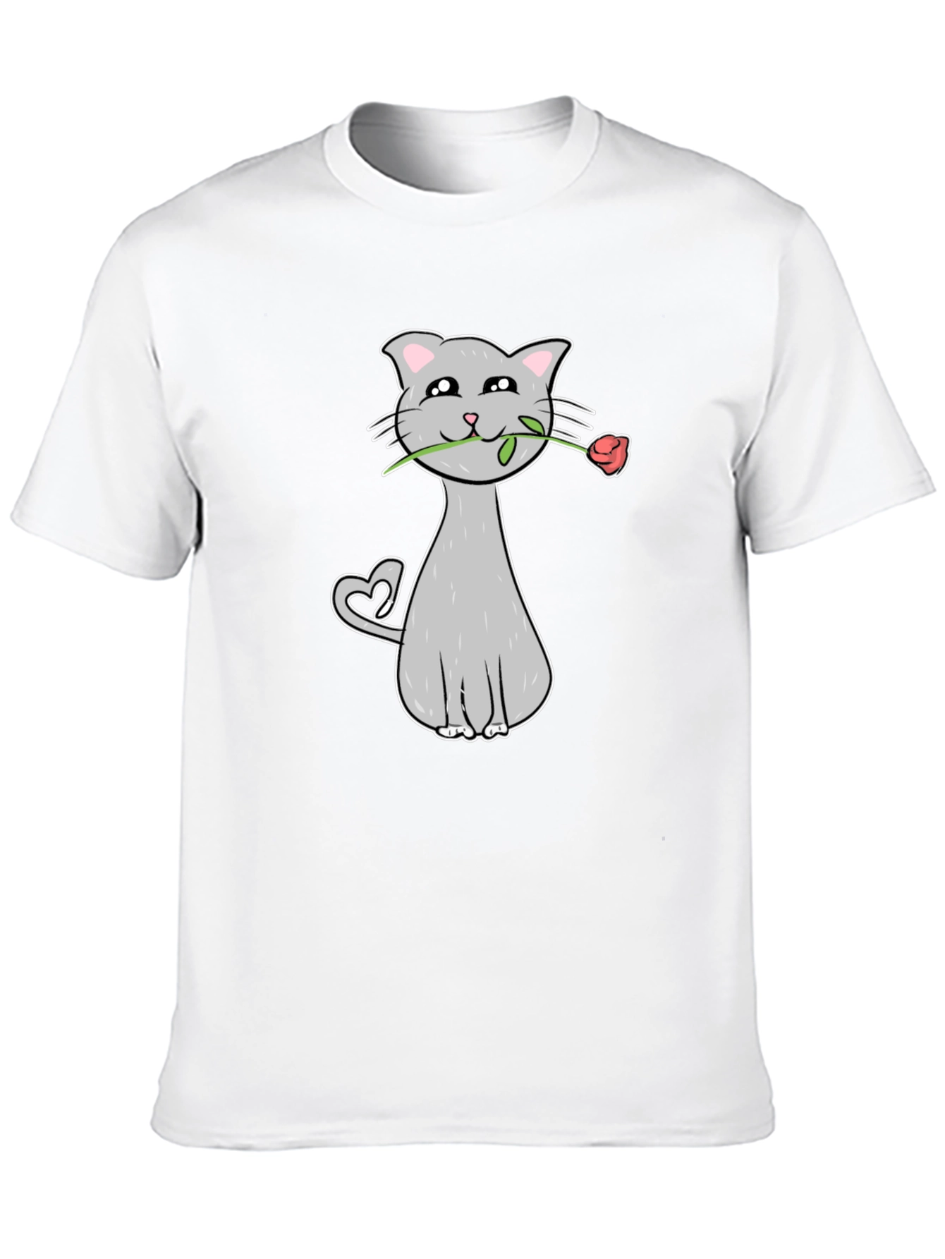 Cat with Rose Graphic Tee - Valentines Day Gift