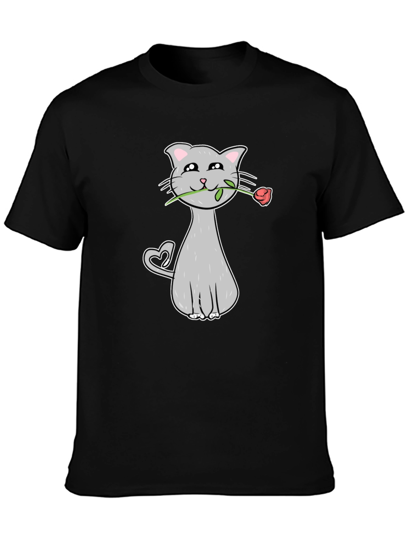 Cat with Rose Graphic Tee - Valentines Day Gift