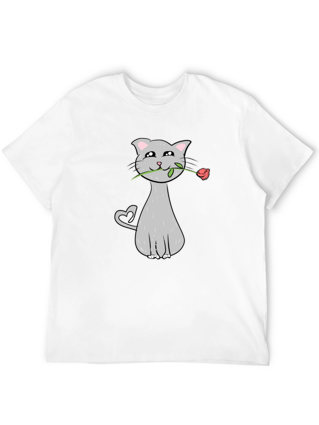 Cat with Rose Graphic Tee - Valentines Day Gift