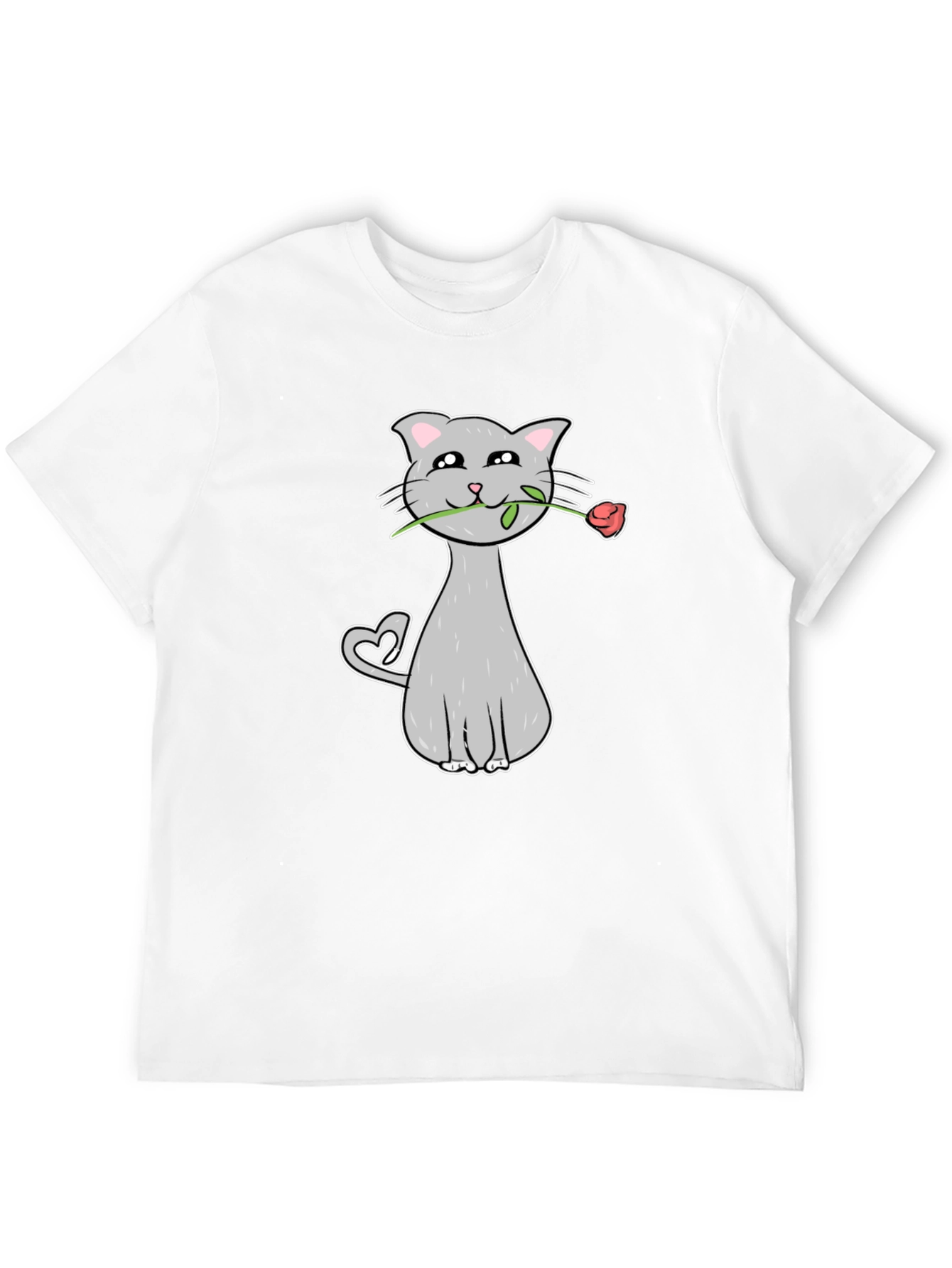 Cat with Rose Graphic Tee - Valentines Day Gift