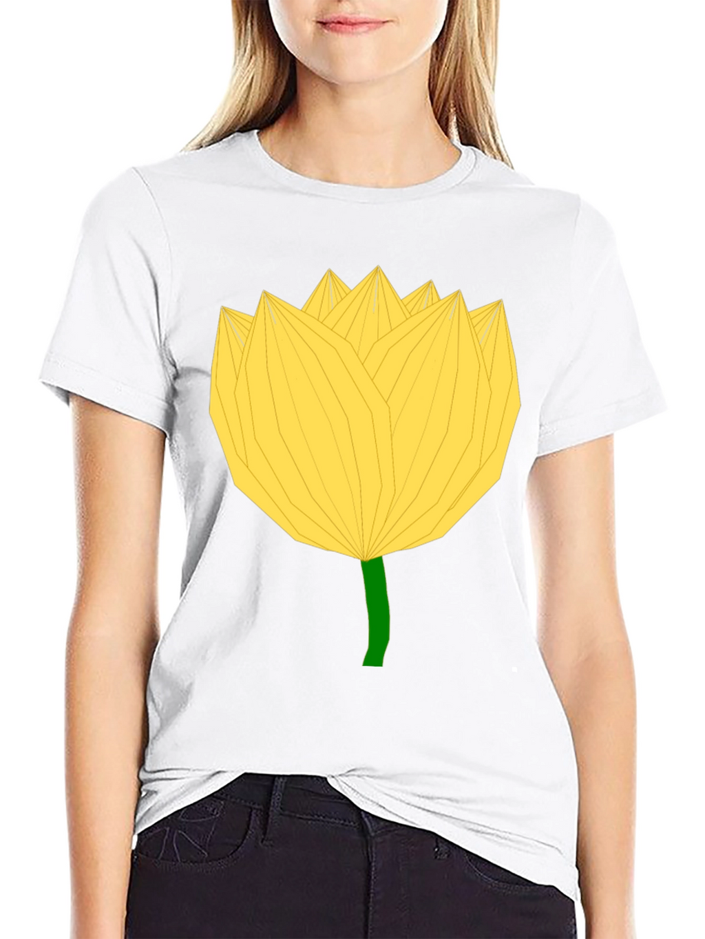Geometric Yellow Flower Black T-Shirt
